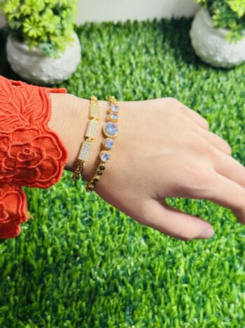 Women’s Dual Gold Bracelet with White’s Blue Crystal Diamonds