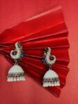 Exclusive Heavyweight Indian Jhumka Earrings – Green & White Stone Design