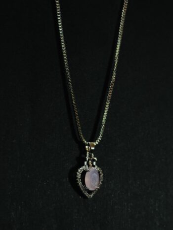 “Heart-Shaped lightest pink Gemstone Pendant Necklace – Sparkling Crystal Silver Chain Jewelry for Women”